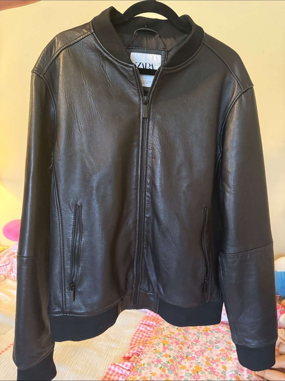 ZARA Black Faux Leather Bomber Jacket
